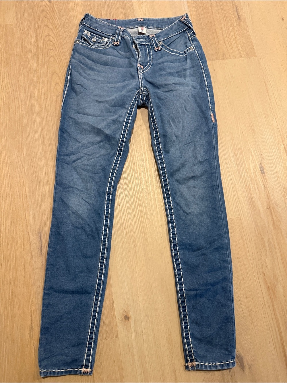 True Religion Dark Blue Skinny Jeans with Contrast Stitching